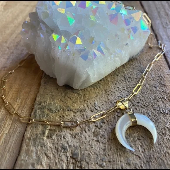 ❗️Last One❗️Mother of Pearl Double Horn Gold Necklace - Picture 9 of 12